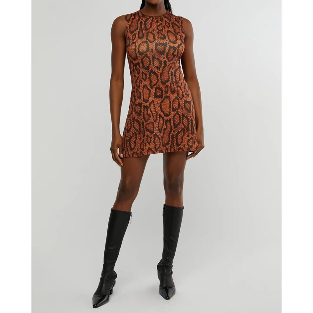WeWoreWhat Muscle Tank Mini Dress Snake Print XS Cider A-Line Fitted Crewneck - Picture 12 of 16